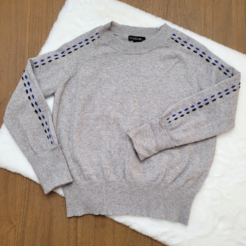 Motive Crew Sweater, Grey with Black and Blue Stitching (Large)